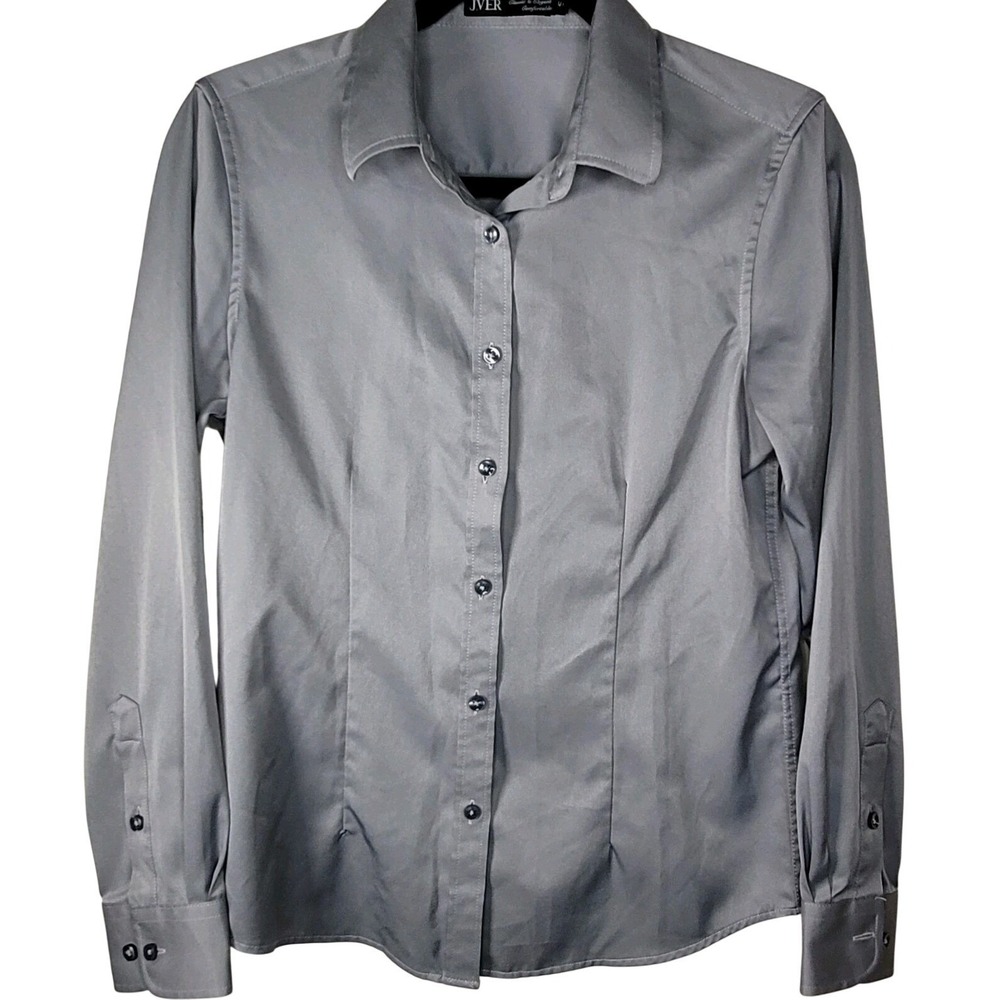 J.Ver Women's Dress Shirt Shimmering Silver Button Down Sz S Business Casual